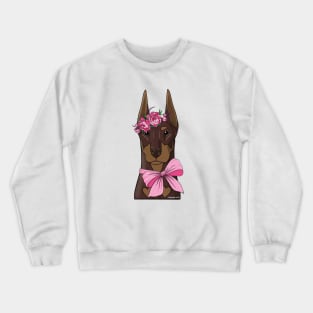 Red Doberman flower girl Crewneck Sweatshirt